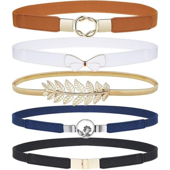 Skinny Belts for Women 5 Pack, Fashion Dress Belts Stretch Women Waist Belts main image 5